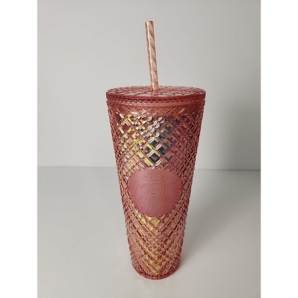 2021 Starbucks Holiday Jeweled Studded Tumbler Cup Venti 24OZ Rose Gold - Picture 1 of 7